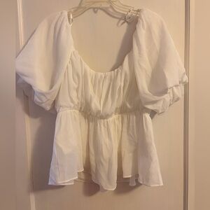 Arula White Puff Sleeve Chiffon Babydoll Top